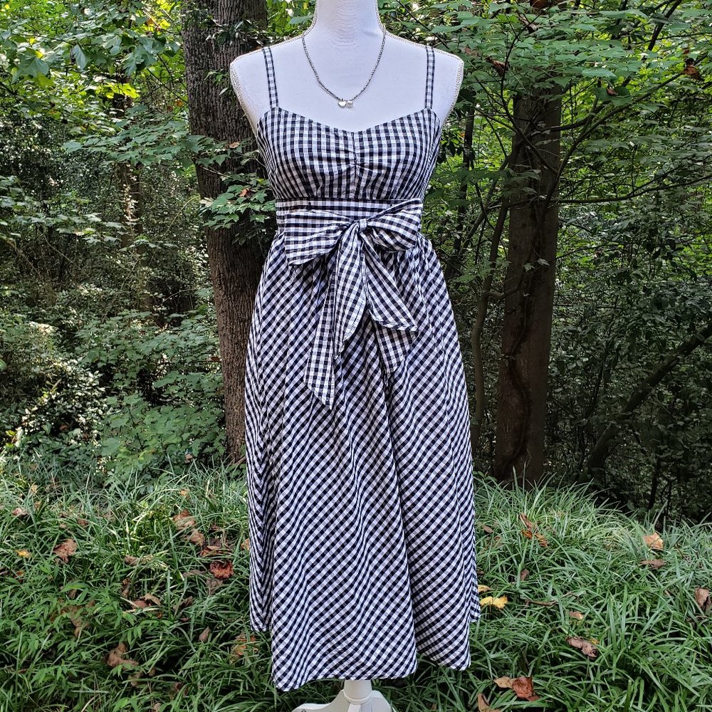 CAROLE LITTLE Sundress in Black and White Gingham Cotton Print Size 4 Like New